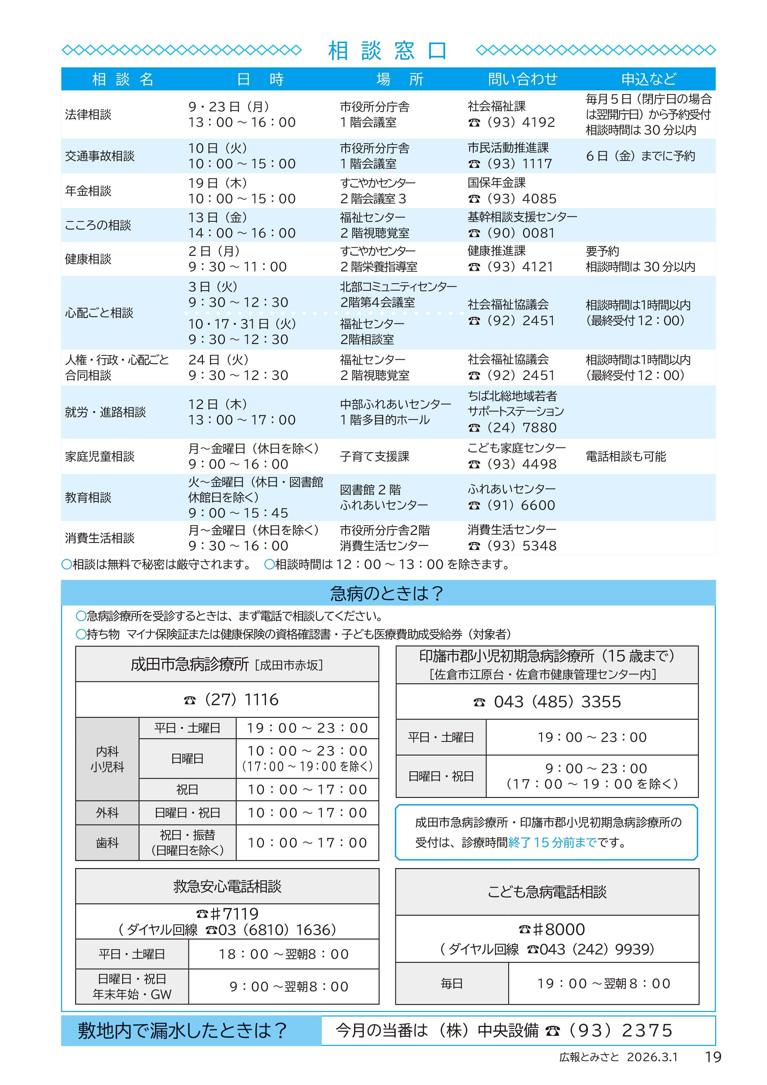 相談窓口・急病のときは?・敷地内で漏水したときは?pdf