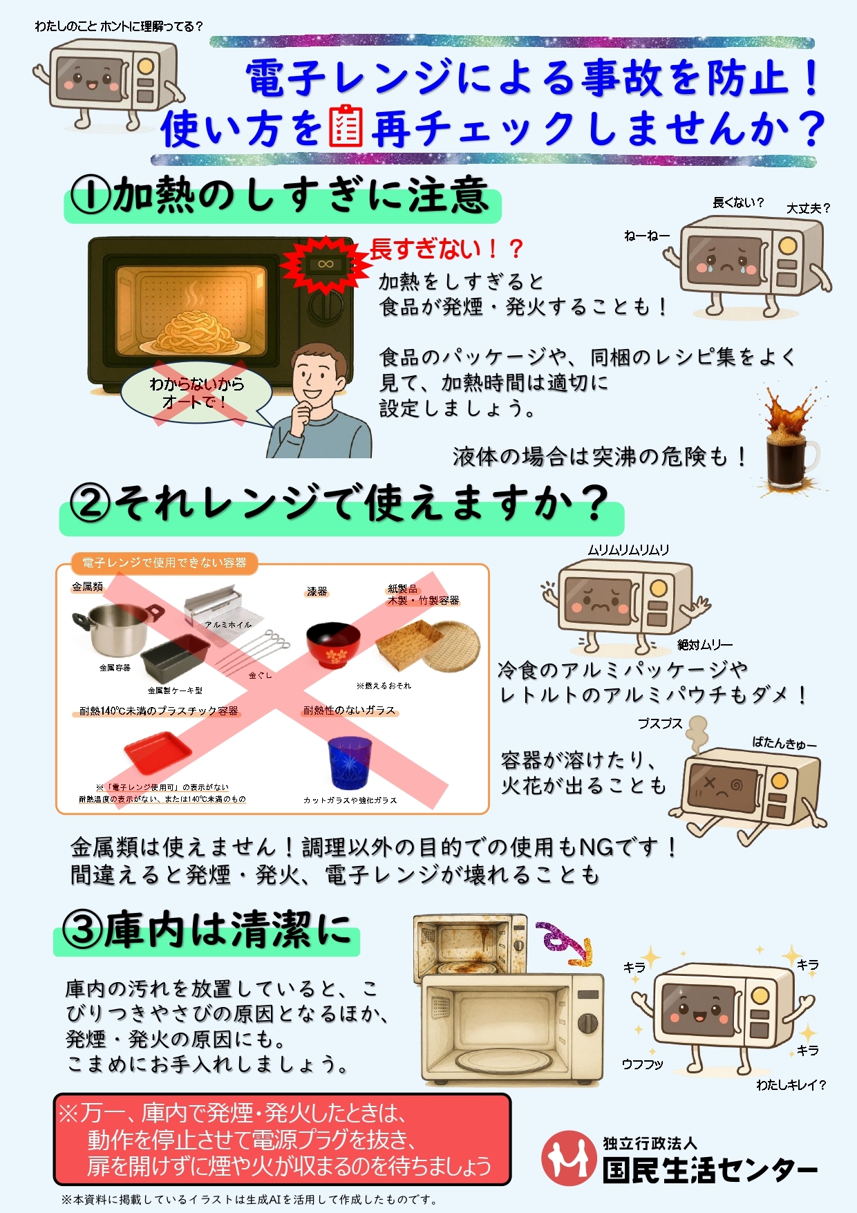 『電子レンジによる事故を防止!使い方を再チェックしませんか?』啓発資料