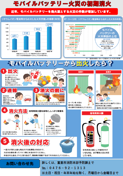 モバイルバッテリー火災の初期消火リーフレット
